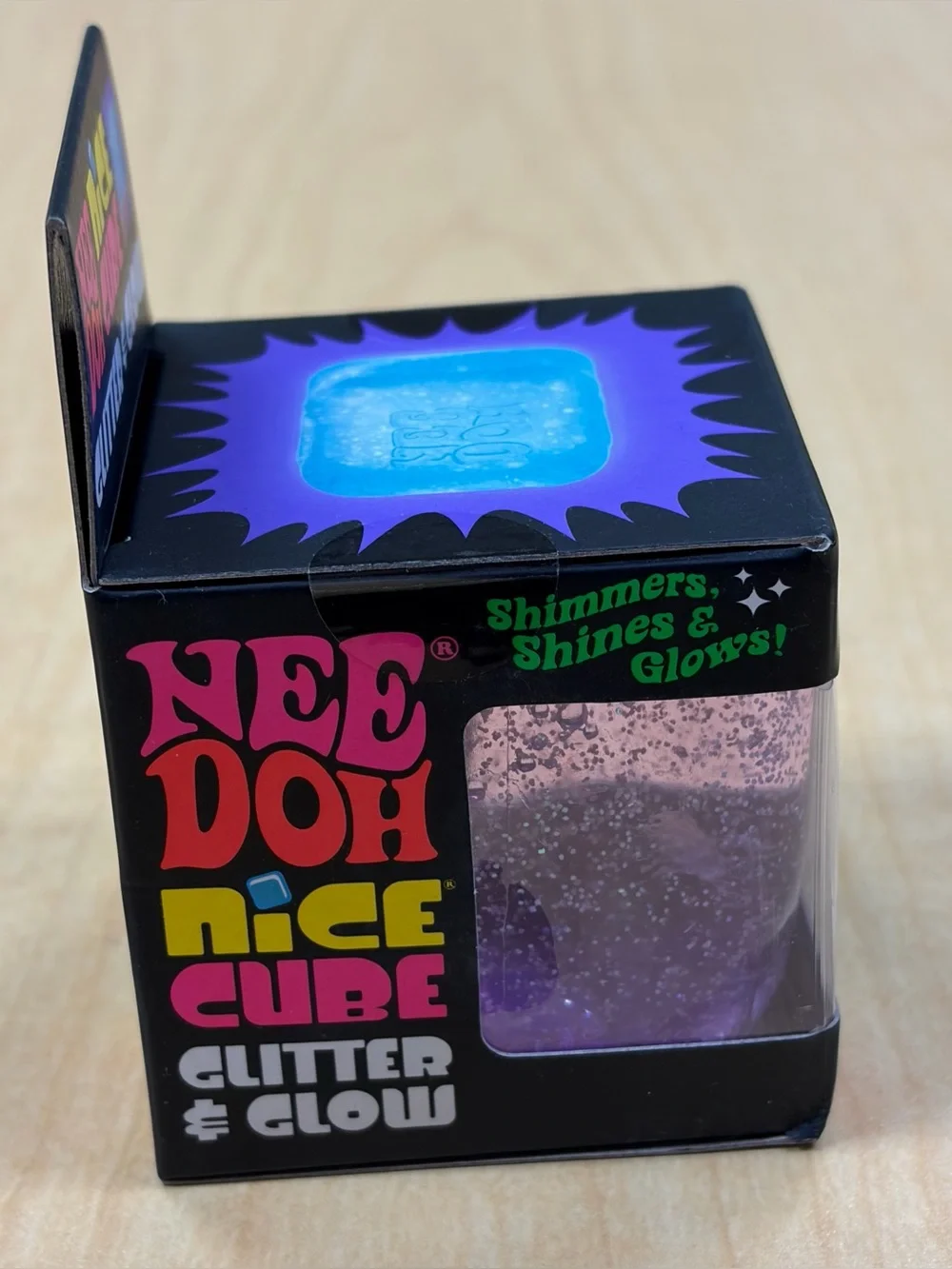 Nee Doh Nice Cube Glitter & Glow Super Solid Squish! Purple Brand New